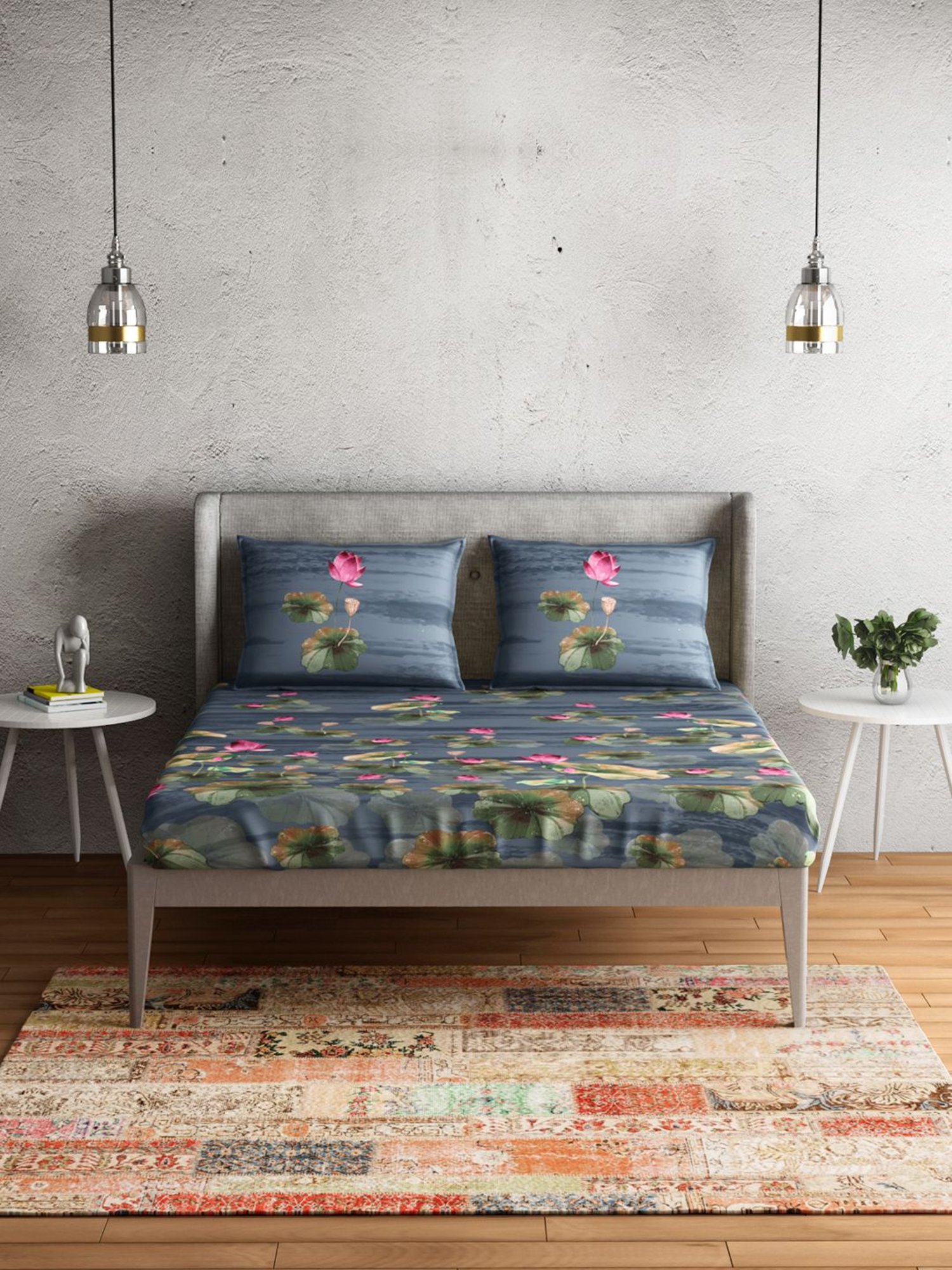 Petal Home Grey Cotton 300 TC Queen Bed Sheet