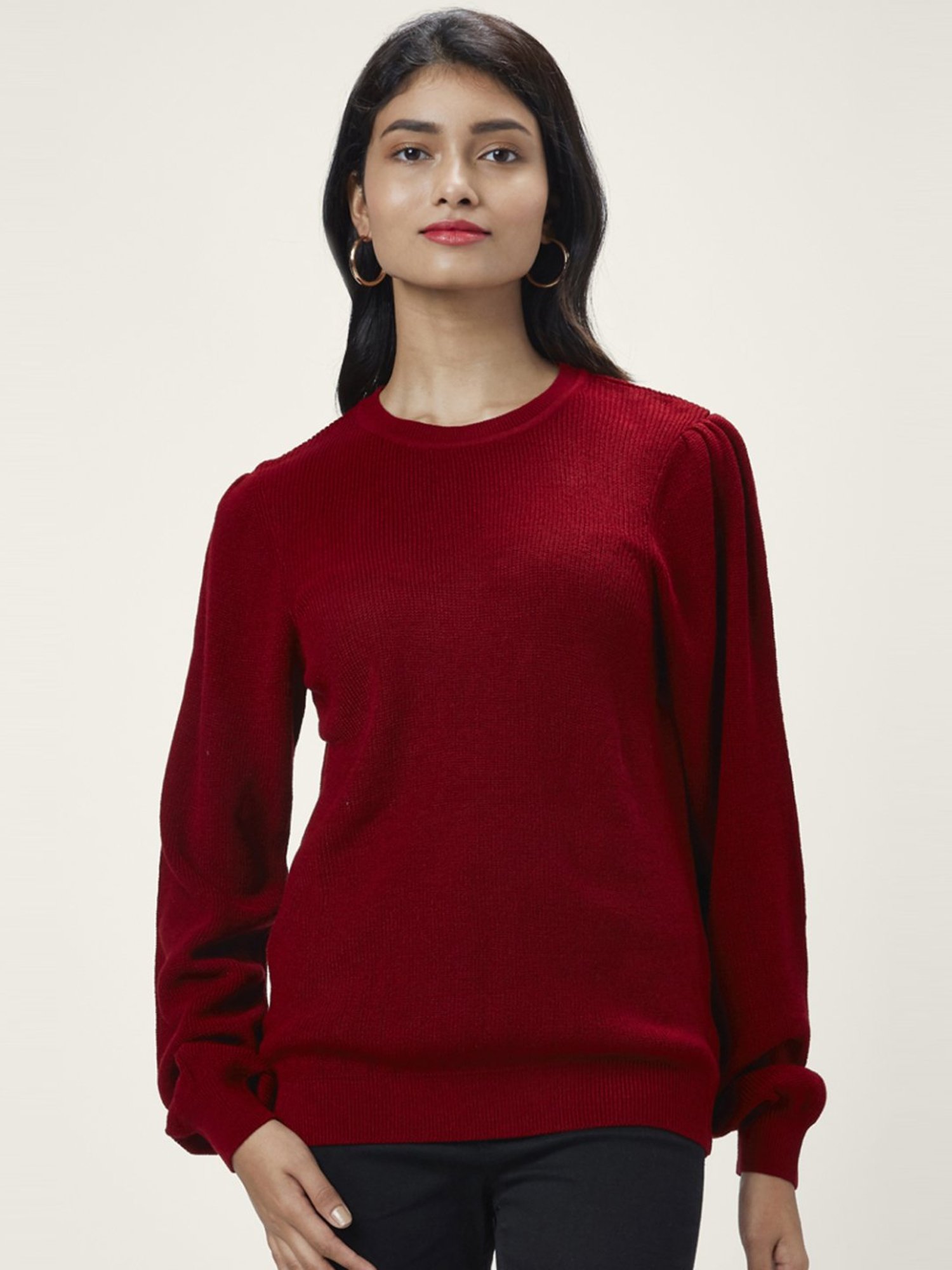 Honey by Pantaloons Maroon Self Pattern Sweater