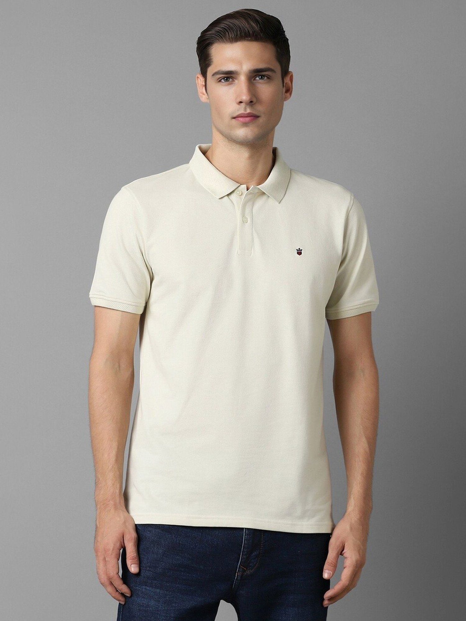 Louis Philippe Beige Cotton Slim Fit Polo T-Shirt