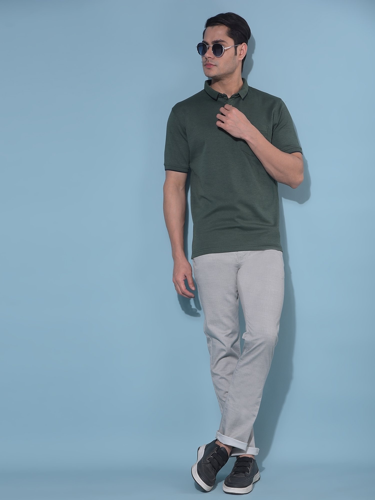 Crimsoune Club Green Cotton Slim Fit Polo T-Shirt