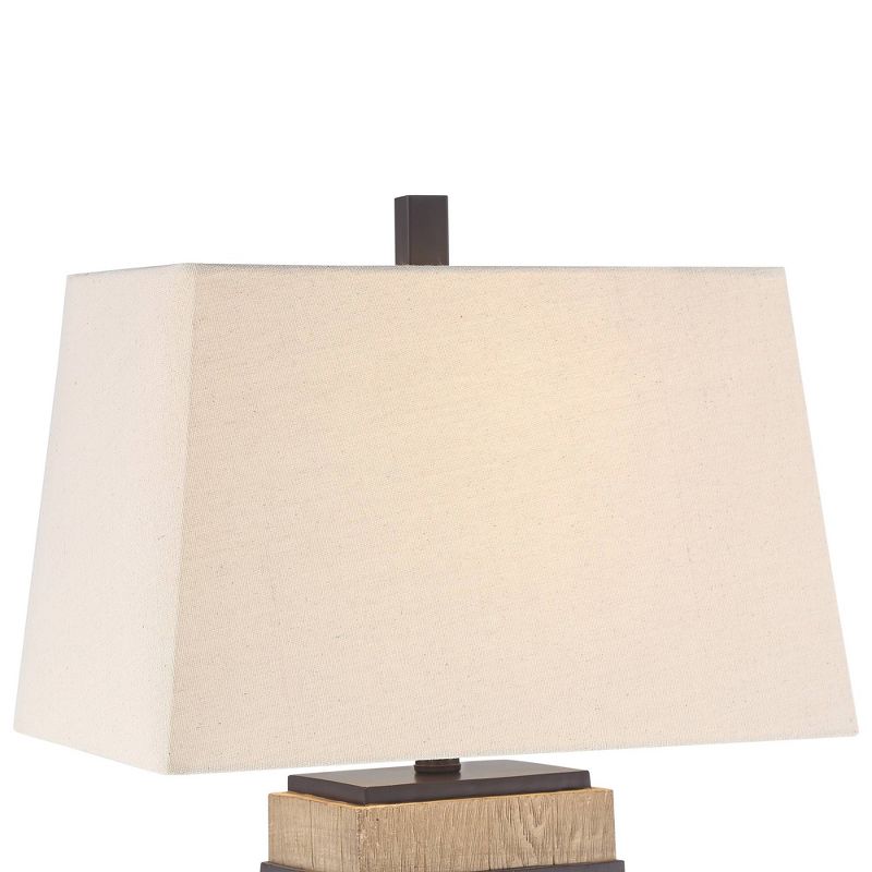 John Timberland Rustic Table Lamp Set of 2 Faux Wood Faux Iron Off White Tapered Rectangular Shade for Living Room Bedroom Bedside