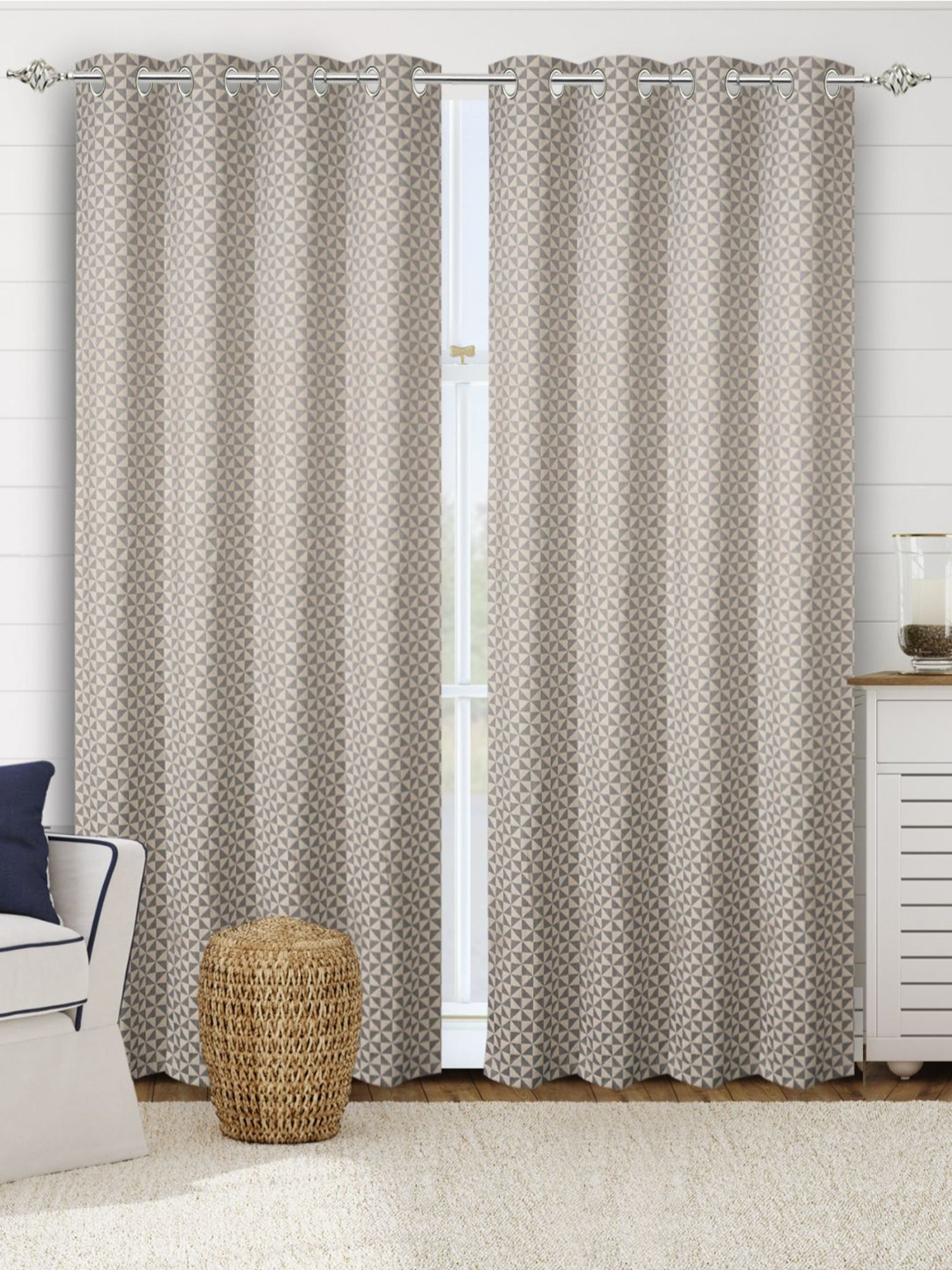Saralhome Firki Cotton Door Curtains 2pc, Grey. 4X7 Feet