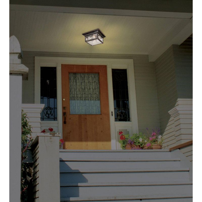 Franklin Iron Works Country Cottage Outdoor Ceiling Light French Bronze Leaf and Vine Motif 11" Clear Seedy Glass for Patio Porch