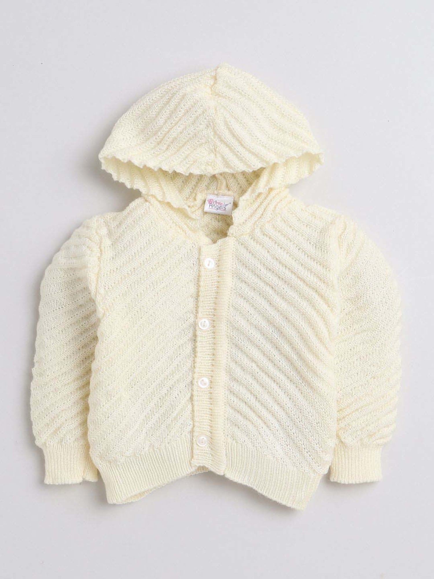 Little Angels Kids Cream Textured Pattern Full Sleeves Sweater Set