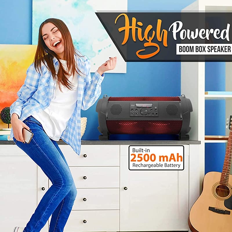 Wireless Portable Bluetooth Boombox Speaker 500W 21Ch Rechargeable Boom Box Speaker Portable Barrel Loud Stereo System with Flashing LED Digital LCD Display AUX USB 14quot Mic IN  PBMSPG180