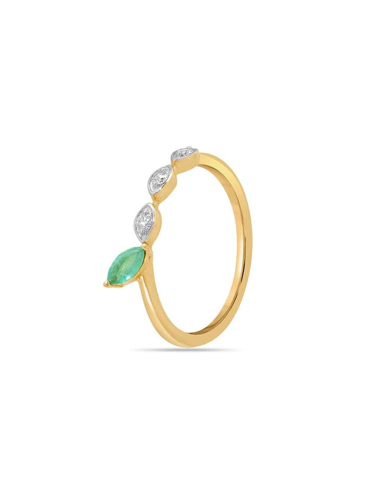 Mia By Tanishq Nature's Finest 14k Yellow Gold Spellbound Whispers Emerald Diamond Ring