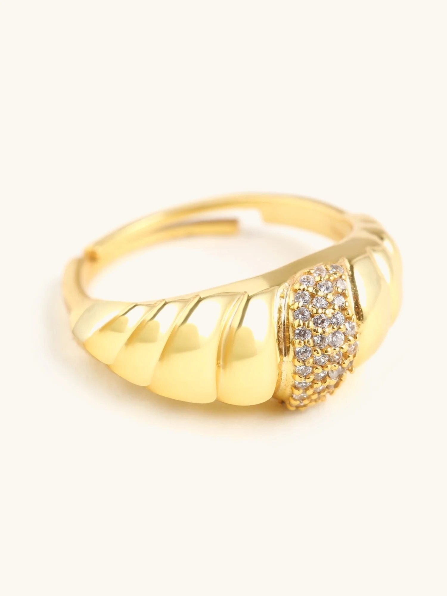 Mabel 92.5 Sterling Silver 18k Gold-Plated Studded Croissant Adjustable Ring