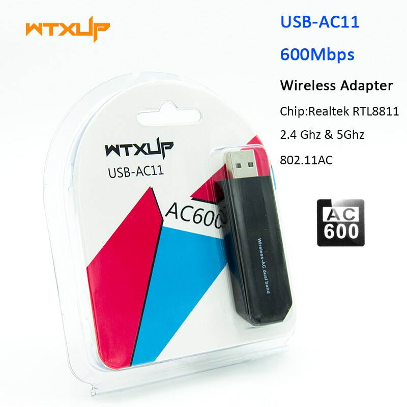 1 pcs WTXUP Wi fi 802.11AC Wireless USB Dongle for Realtek RTL8811AU AC600M Dual Band 2.4G/5G USB WiFi Adapter PC Wifi Receiver