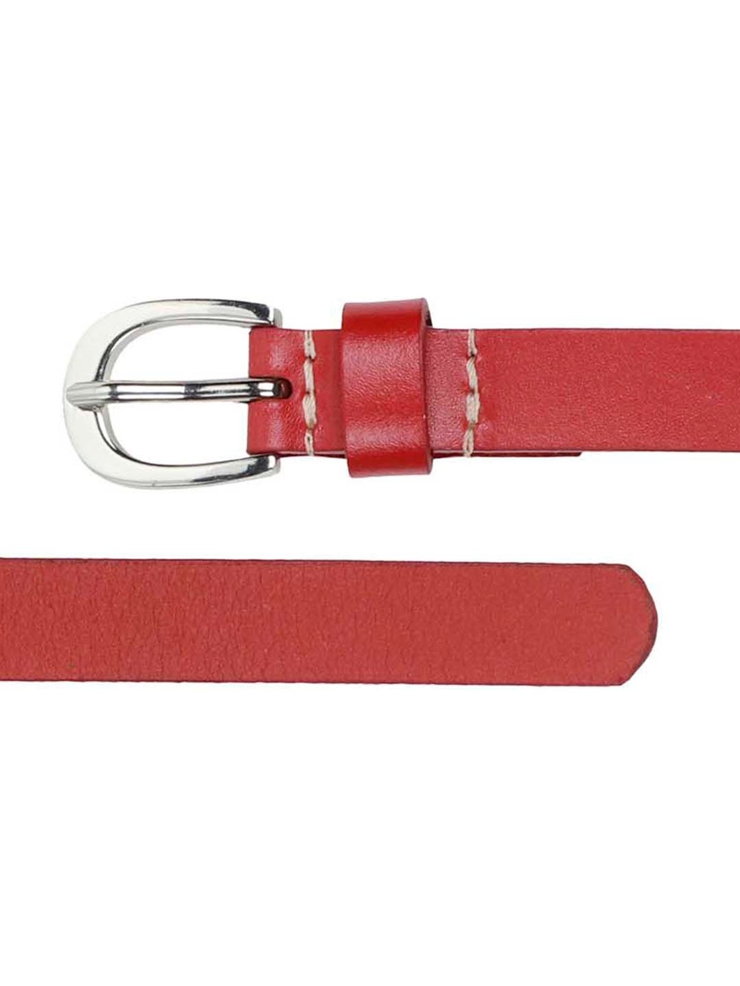 Aditi Wasan Red Leather Narrow Belt for Women