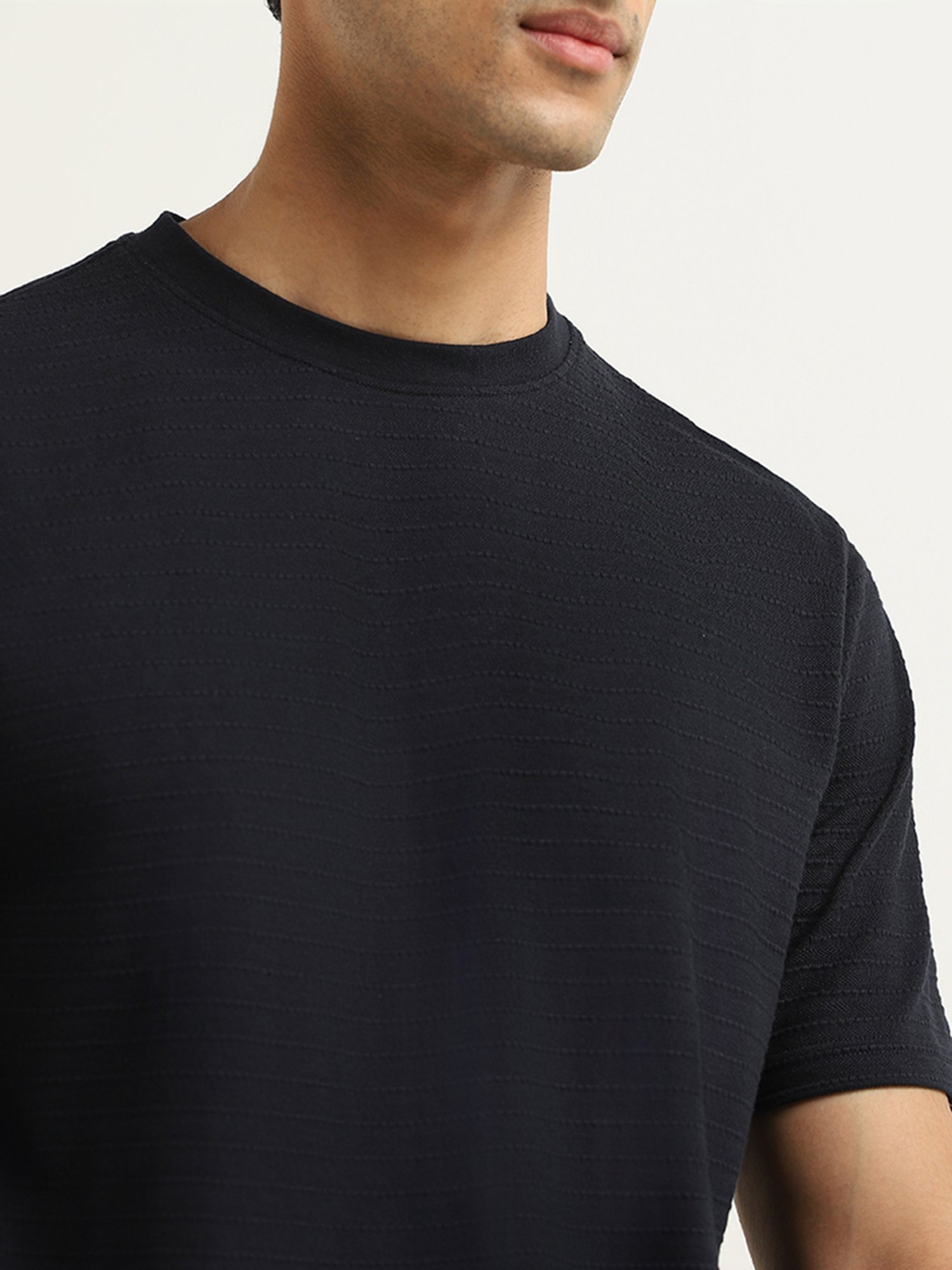 WES Lounge by Westside Navy Self-Patterned Relaxed Fit T-Shirt
