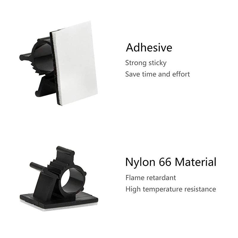 Adhesive Cable Clips Adjustable Wire Clamps Cable Tie Holders for Desk Wall Computer Electrical Cord (Black,3 Sizes,60 Pcs)