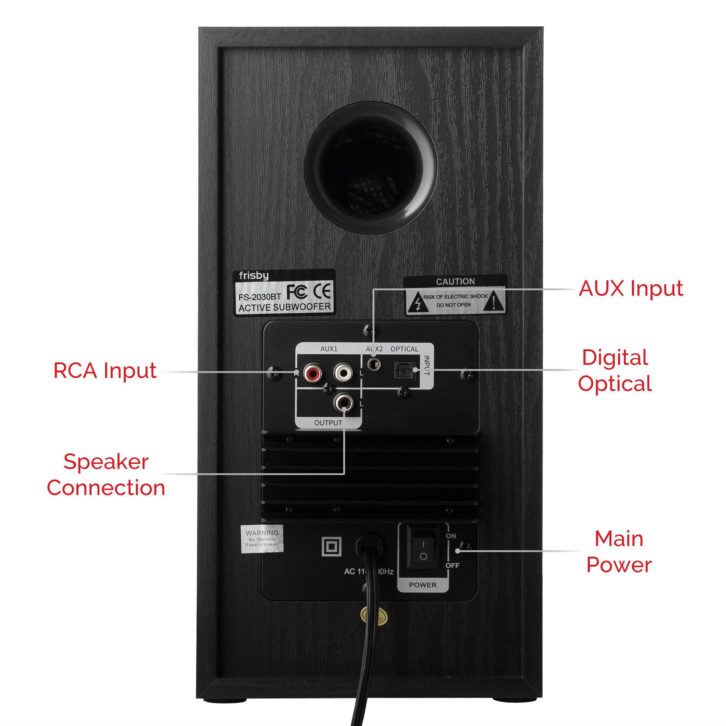 Frisby FS-2030BT Powered Bluetooth Bookshelf Speakers - Digital Optical Input - Wired Studio Monitors - 5 Inch Near Field Speaker - 50 Watts RMS - Black