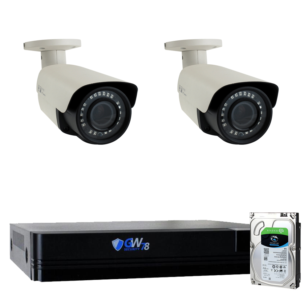 GW Security PoE 32CH H.265 NVR 4K 3840&times;2160 Security Camera System 32 Outdoor 8 Megapixels Motorized 2.8~12mm 4X Optical Zoom Lens Ethernet IP Security Bullet Cameras, Remote Home Monitoring (8TB HDD)