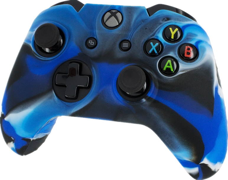 Silicone Skin Protective Cover Case & Black Grip Stick Caps for XBOX One X1 Controller Camouflage Blue Green Red