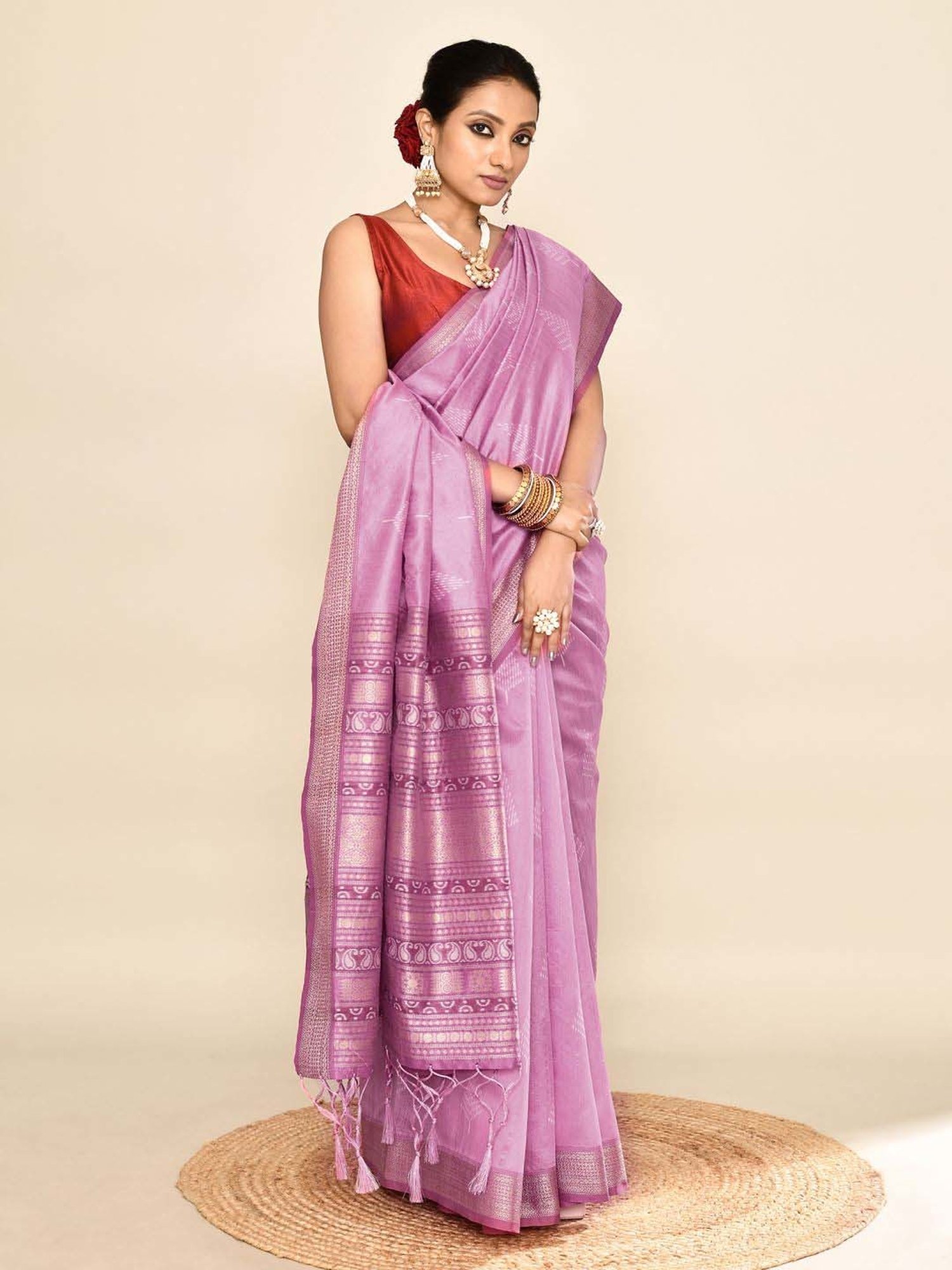 Elora Purple Silk Woven Saree With Unstitched Blouse