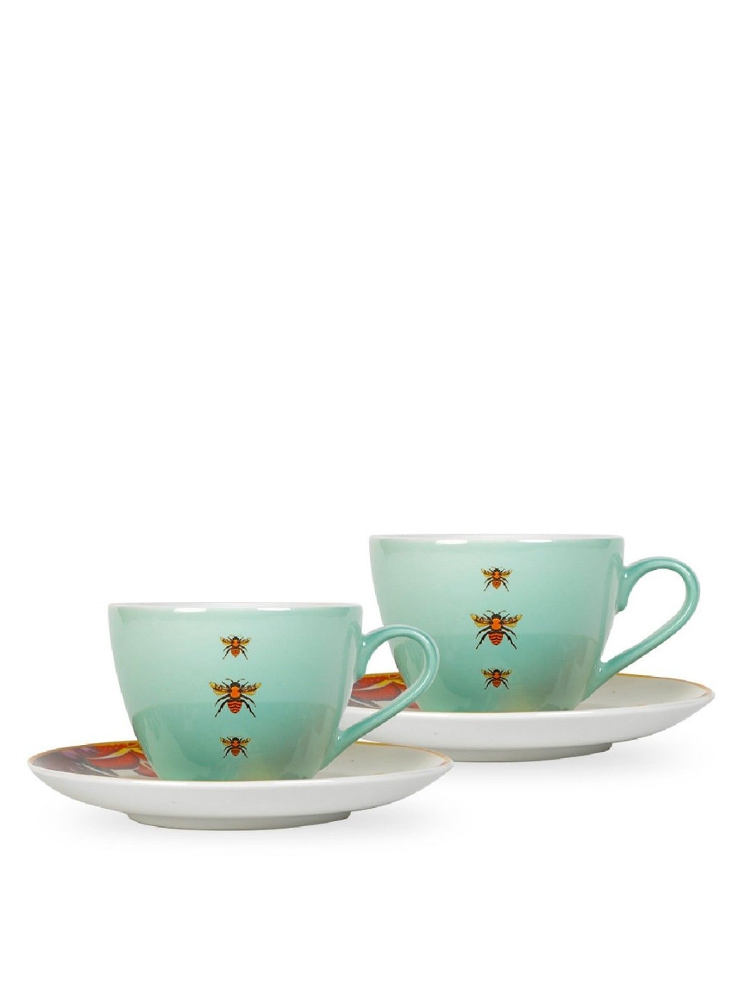 Home4U Macaw & Bee Printed Multicolor Porcelain Cup & Saucer - Set Of 2, (280ml)