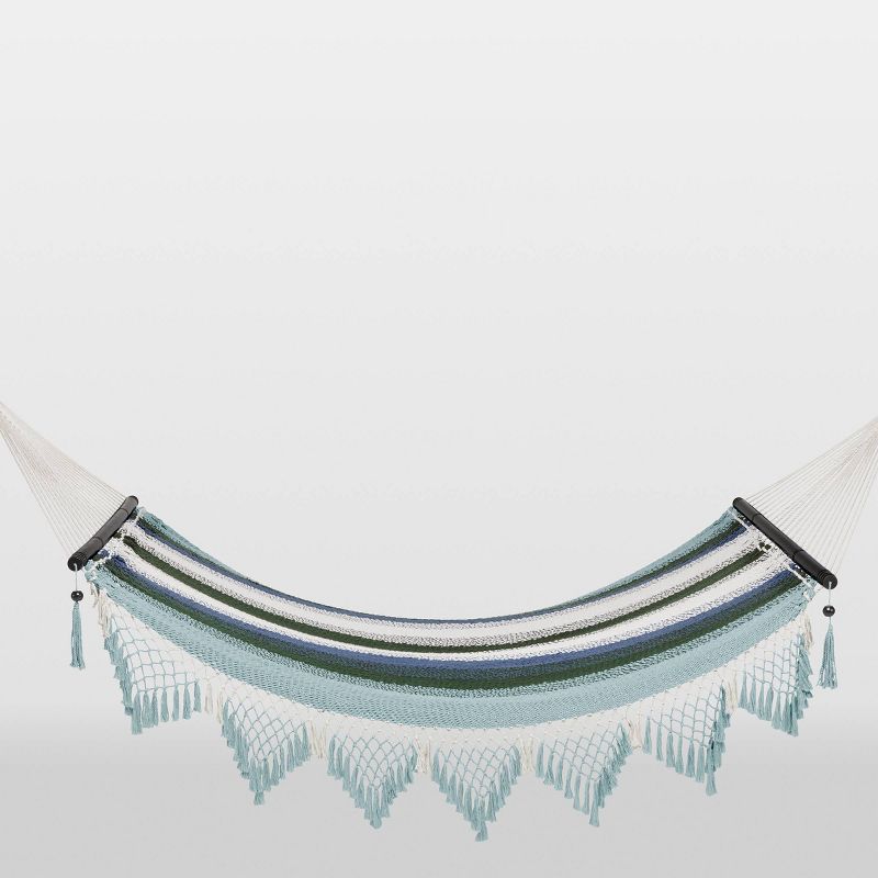 Macrame Striped Fringe Hammock with Spreader Bar Green/Blue/White - Opalhouse™