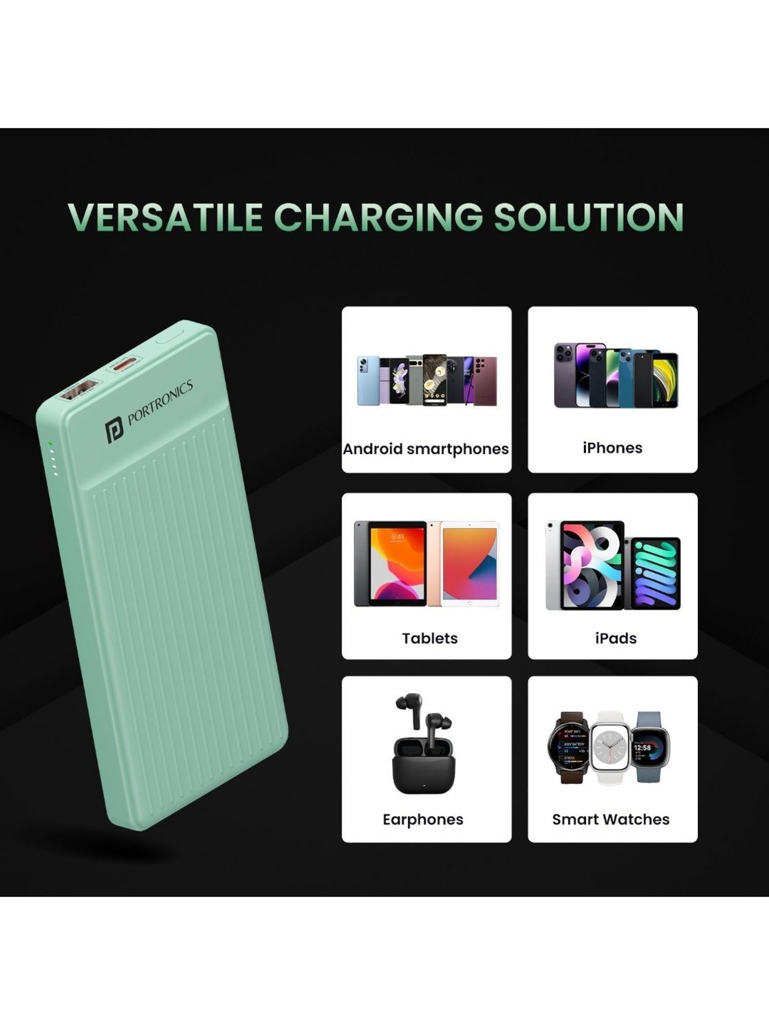 Portronics Luxcell B 10000mAh Power Bank 22.5W with Fast Charging & Mach USB A Output (Green)