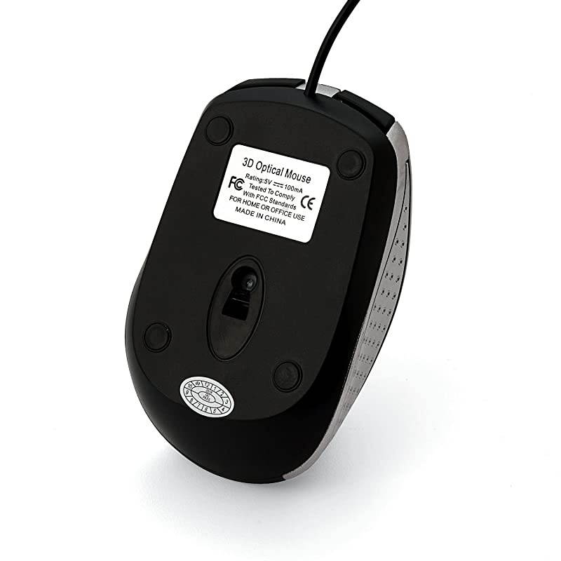 Optical Mouse Wired with USB Accessibility Mac PC Compatible Silver