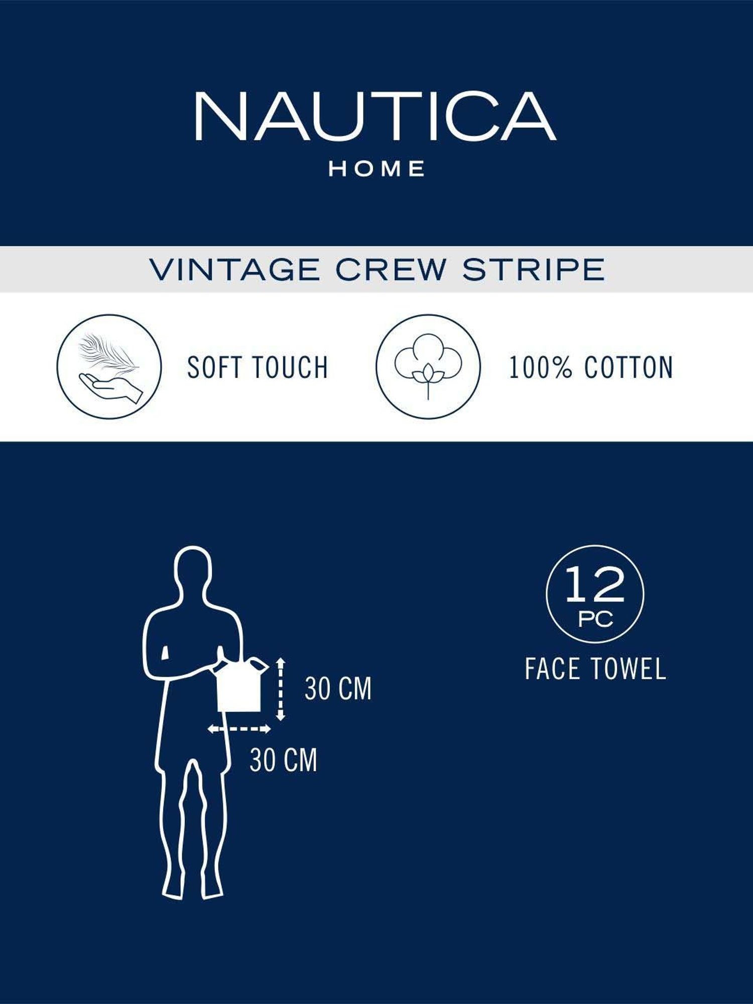 Nautica Vintage Crew Stripe Coral, Burgundy & Yellow Cotton 500 GSM Face Towel - Set of 12