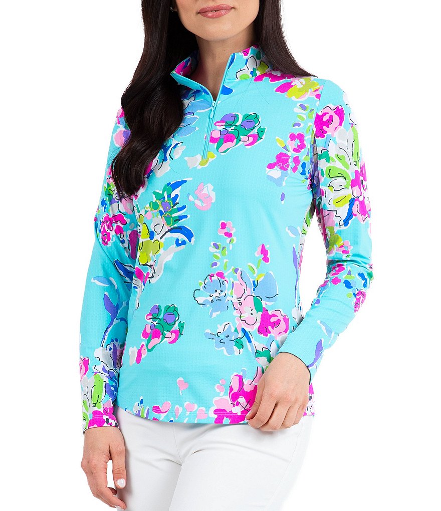 IBKUL Floral Print Long Sleeve Mock Neck Top