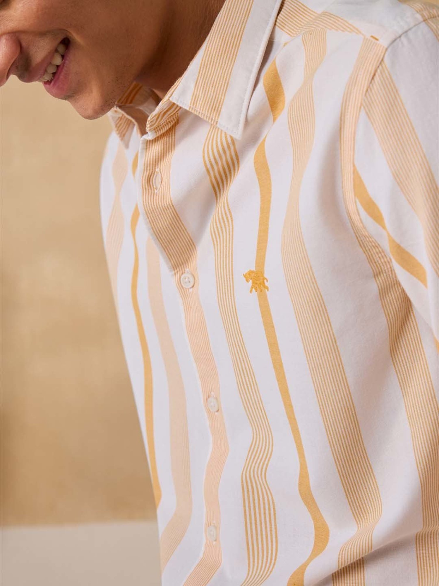 Andamen Orange Cotton Regular Fit Striped Shirt