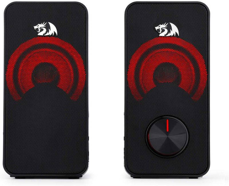 PC Gaming Speaker, 2.0 Channel Stereo Desktop Computer Speaker with Red Backlight, Quality Bass and Crystal Clear Sound, USB Powered with a 3.5mm Connector