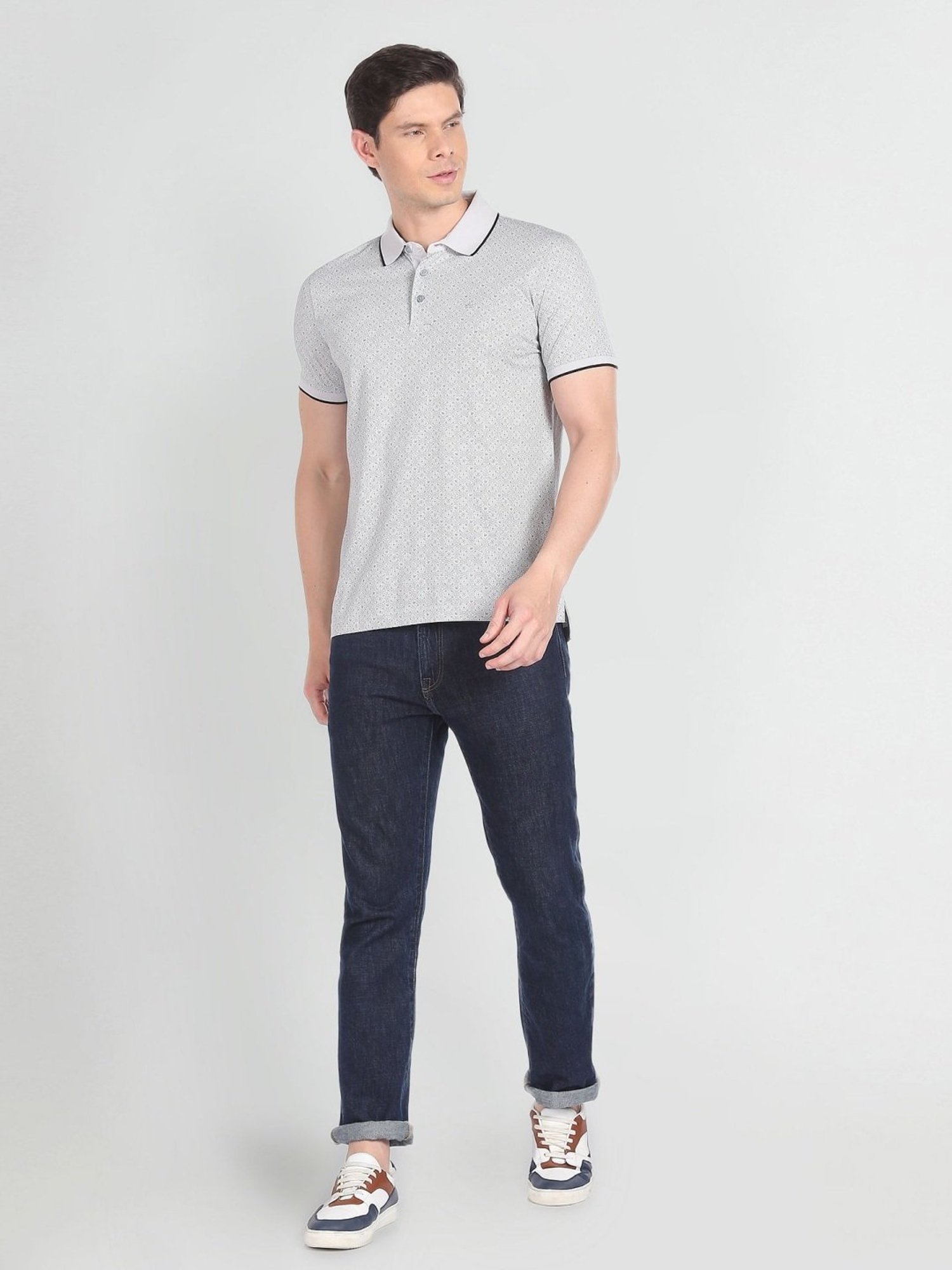 Arrow White Cotton Regular Fit Printed Polo T-Shirt