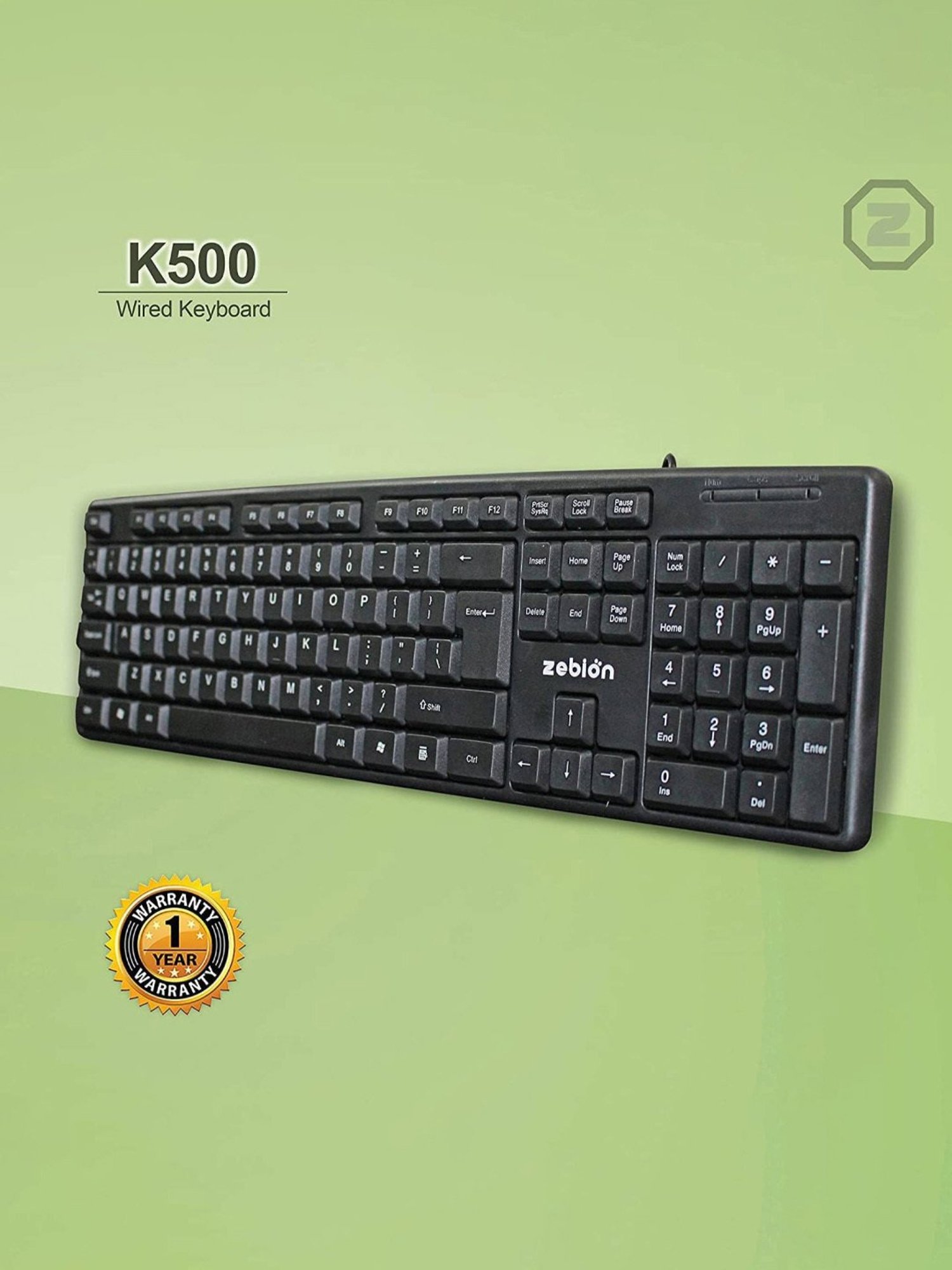 Zebion K500 Wired USB Desktop Keyboard, Swag Wired Mouse & Pronto 101 USB Hub (Black)