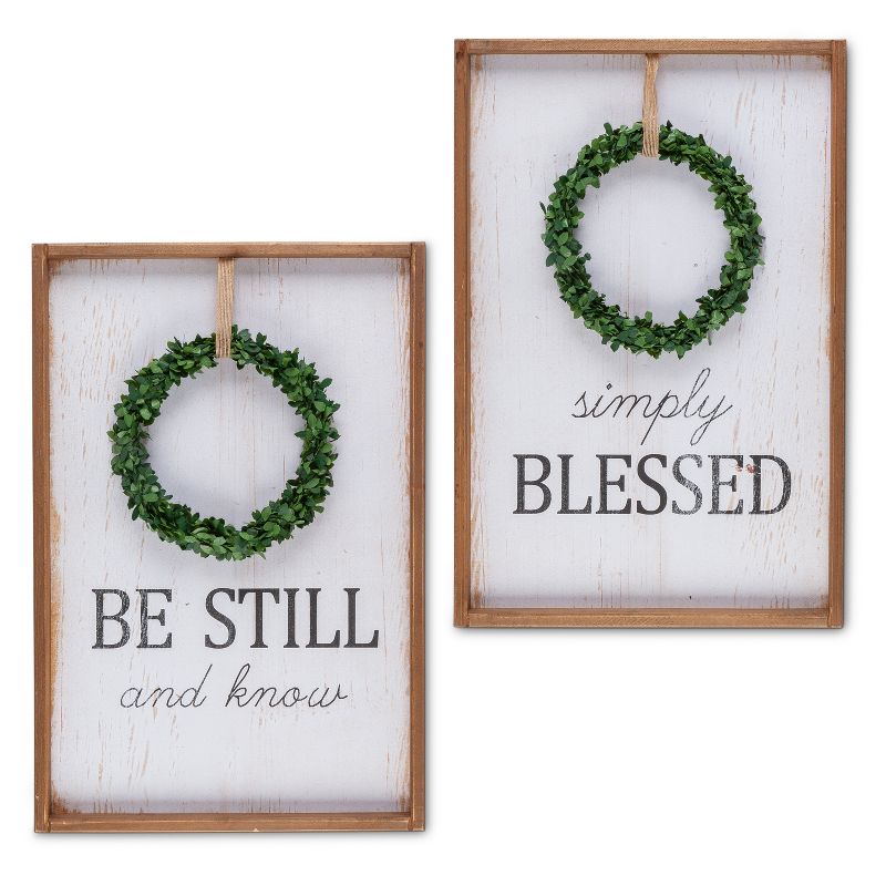 Lone Elm Studios Assorted Wreath Message Wall D'ecor with White Wood Background and Natural Wood Frame (Set of 2)