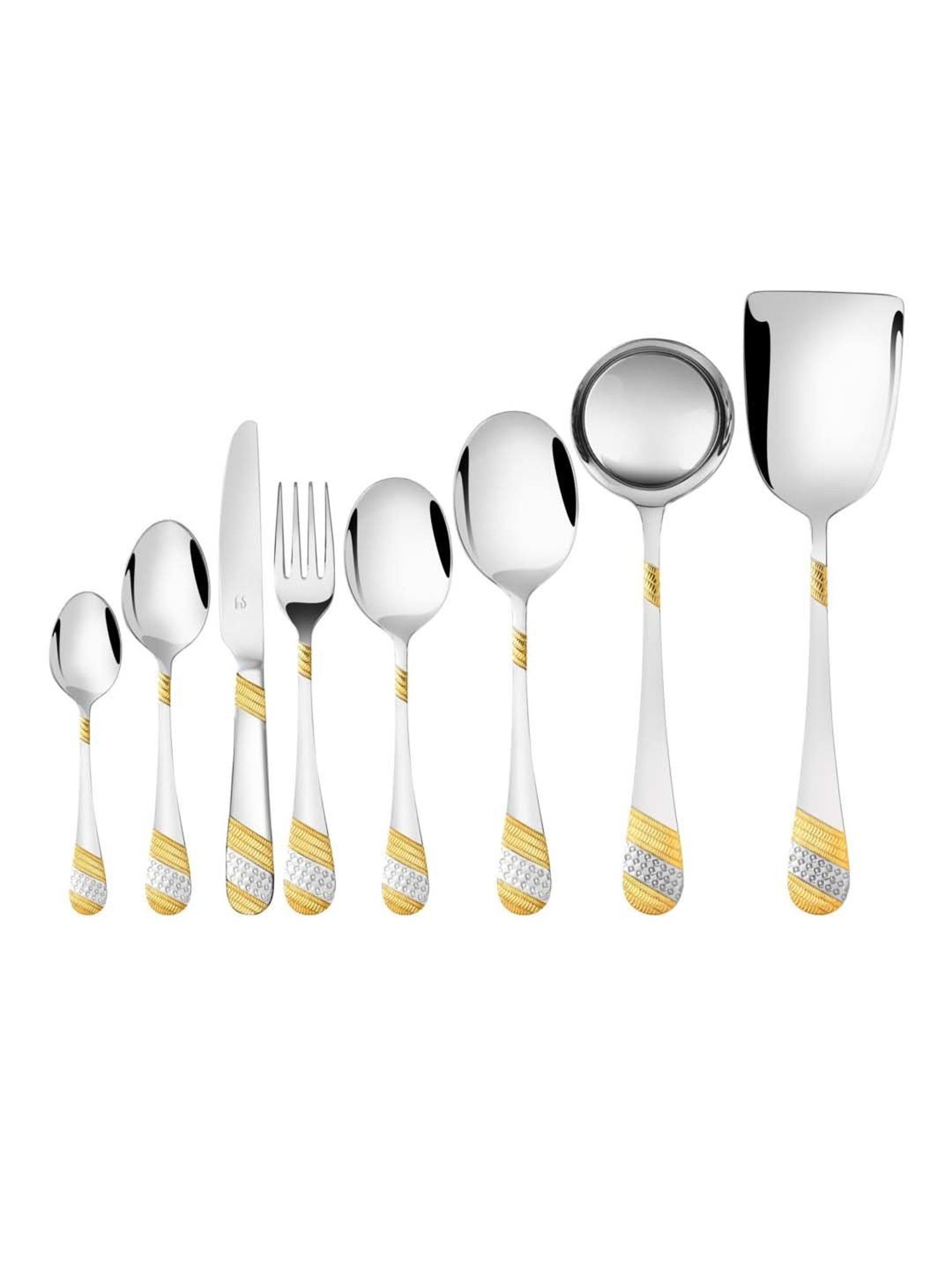 FnS Imperio Silver & Gold Stainless Steel Cutlery - Set of 34