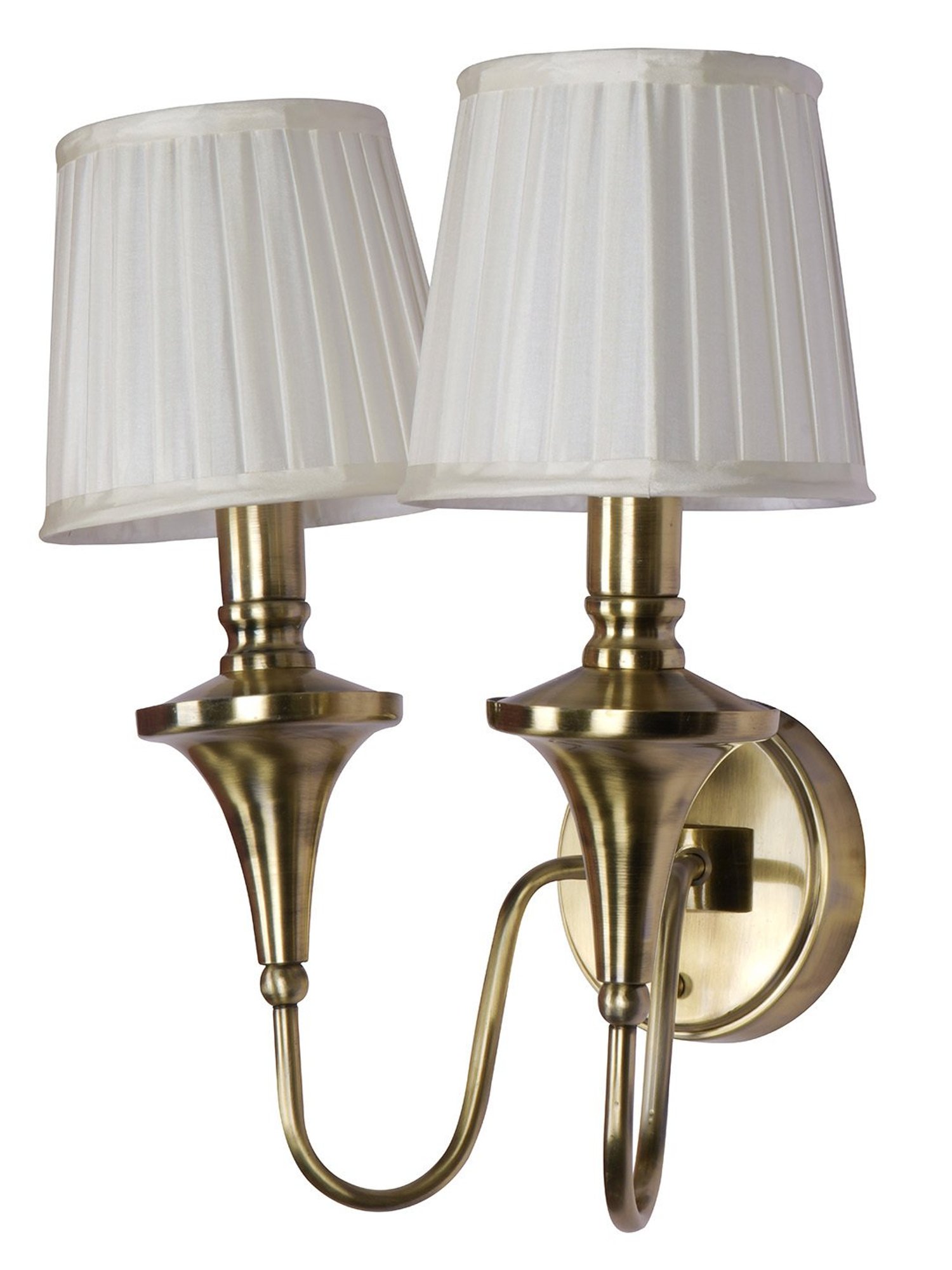 Fos Lighting Gold 15-Inch Brass Double Wall Lamp With White Pleated Fabric Shades