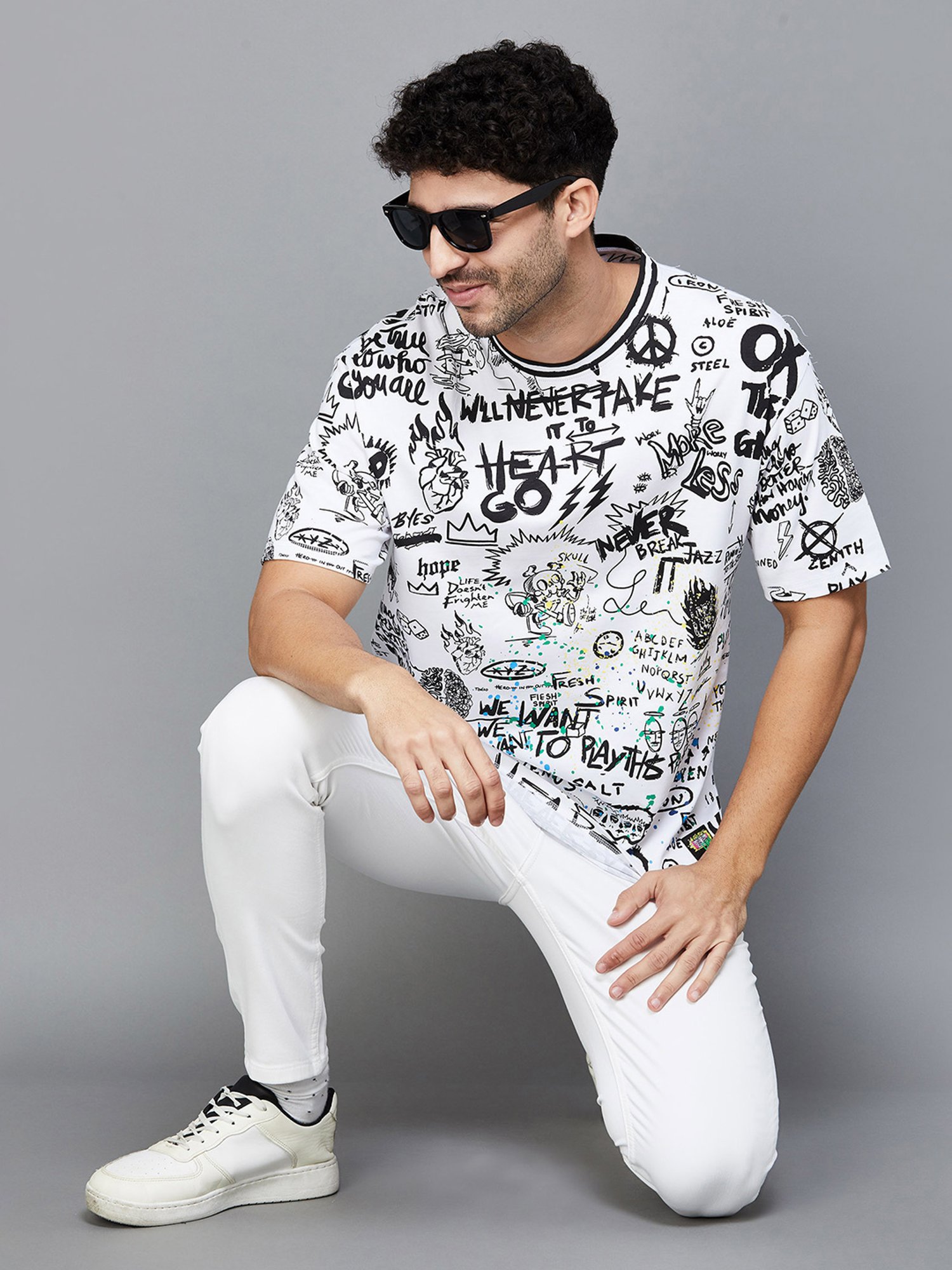 Forca by Lifestyle Grey Regular Fit Printed Crew T-Shirt