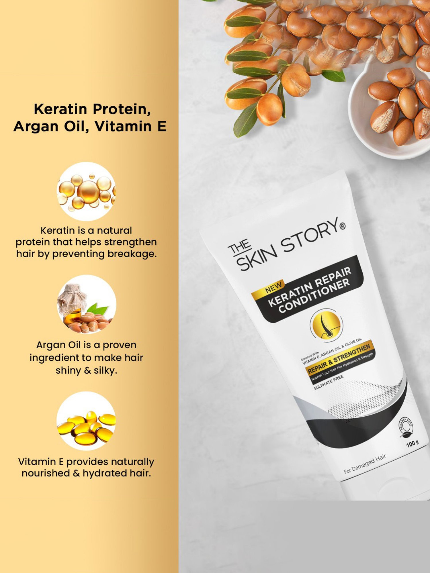 The Skin Story Vitamin E & Olive Oil Repair & Strengthen Keratin Repair Conditioner - 100 gm