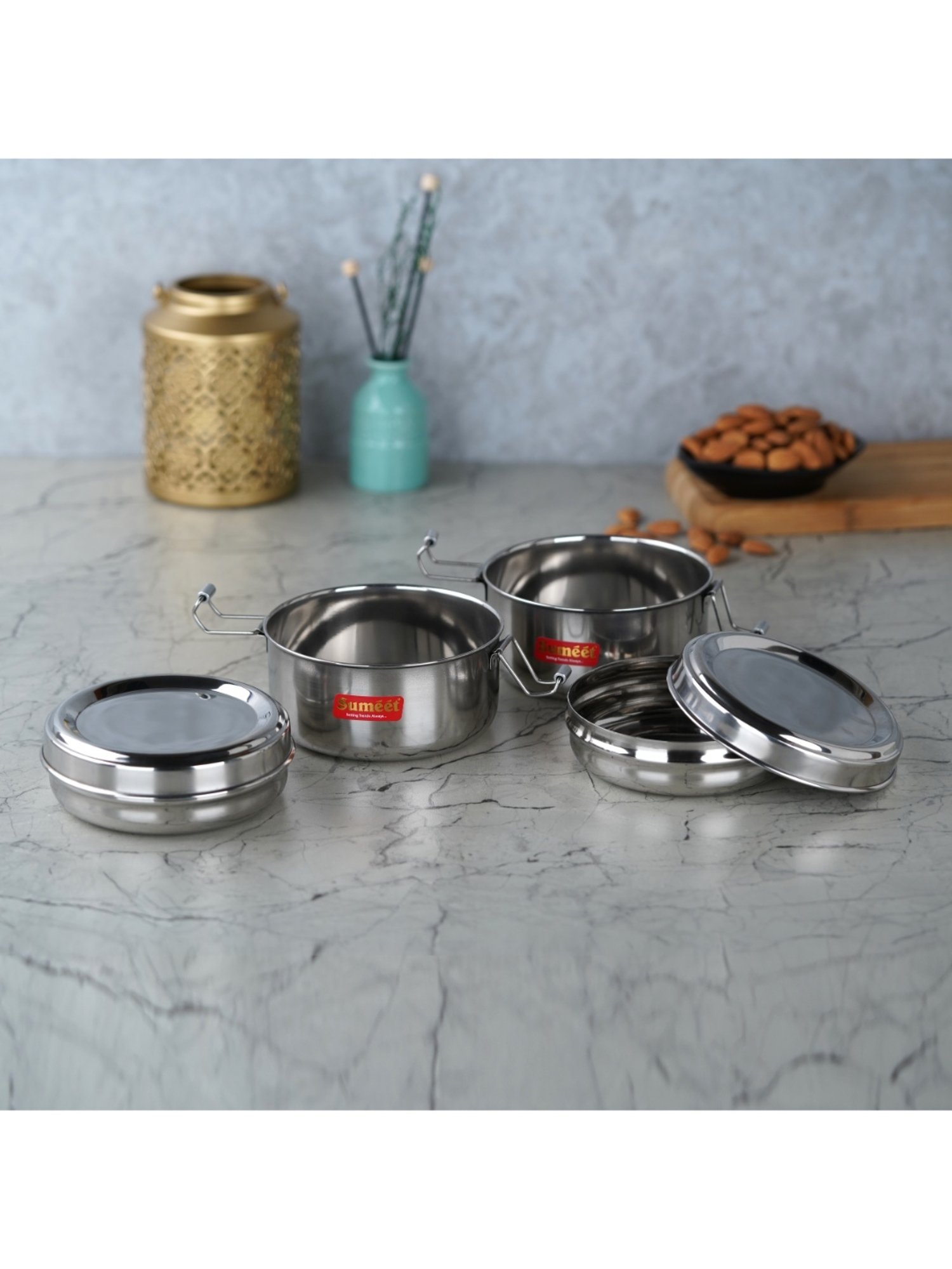 Sumeet S.S. Meal Pack Lunch Box/Tiffin Locking Clip, Set of 2Pc, 300ML each, 11.5cm Dia,