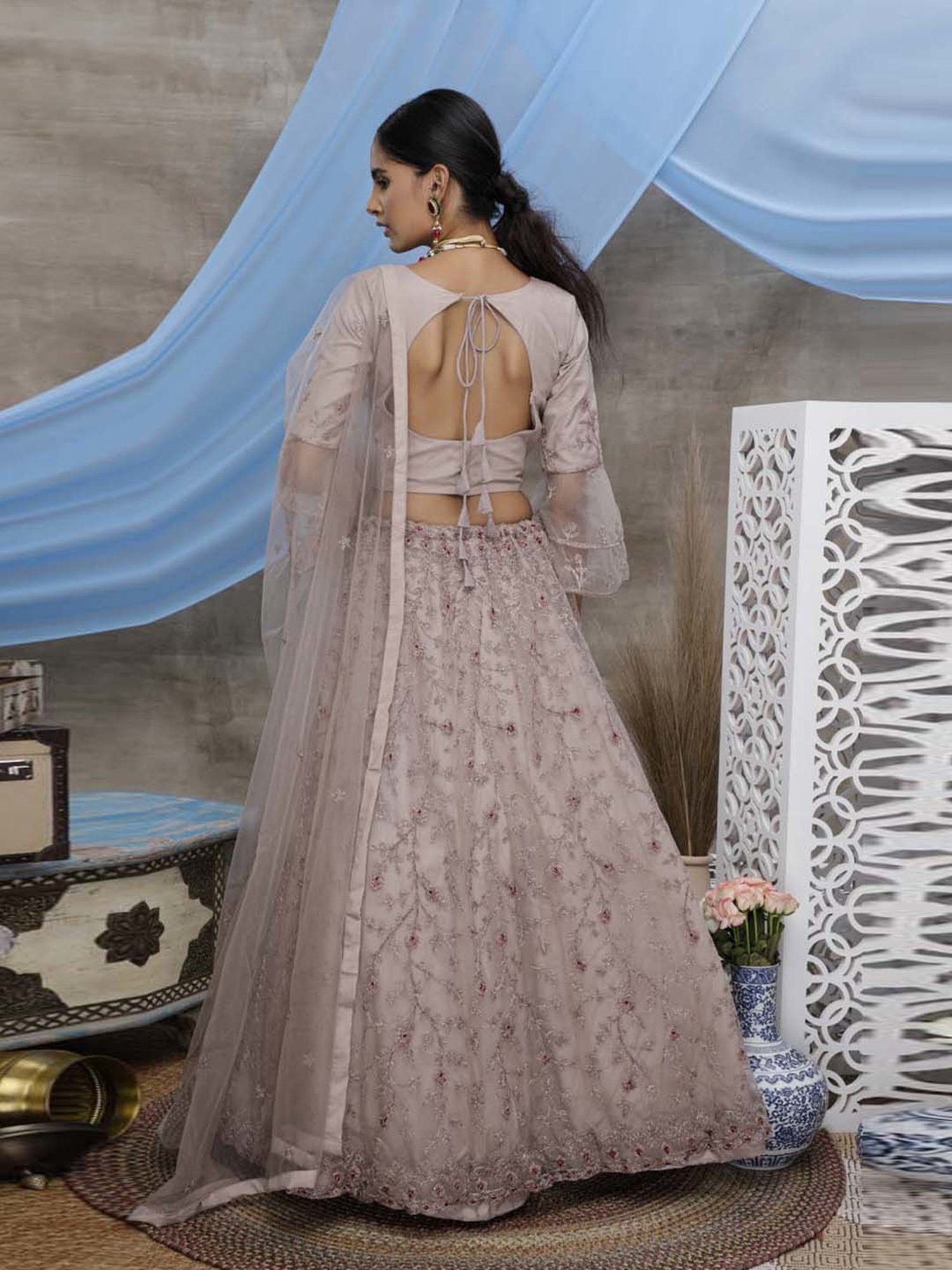 SHUBHKALA Dusty Purple Embroidered Lehenga Choli Set With Dupatta