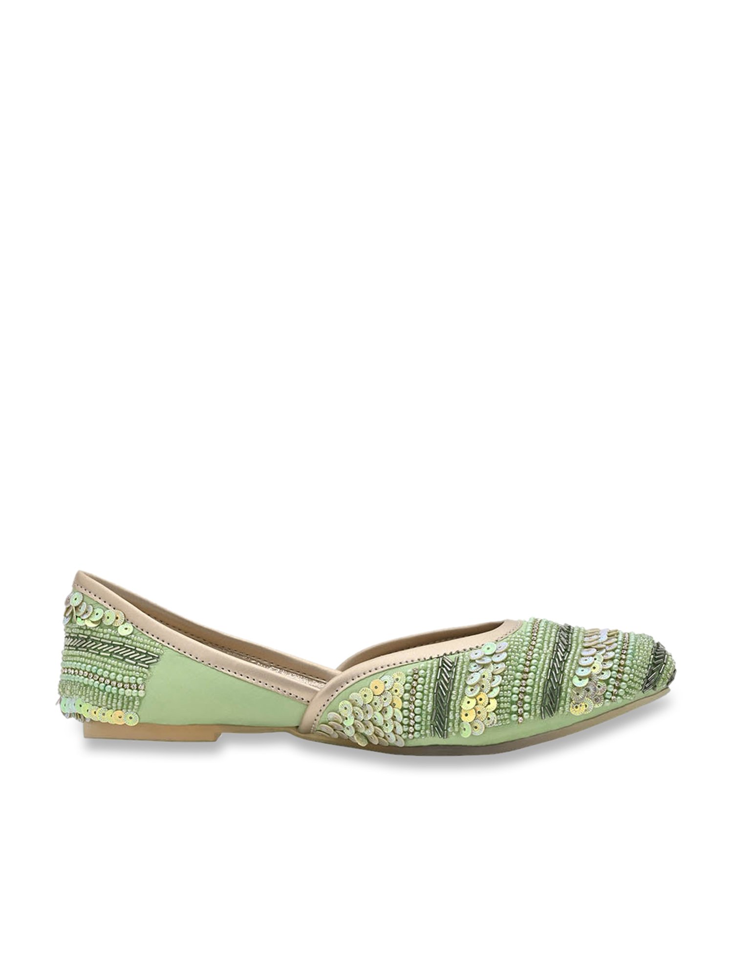 Jove Women's Fern Green Ethnic Juttis