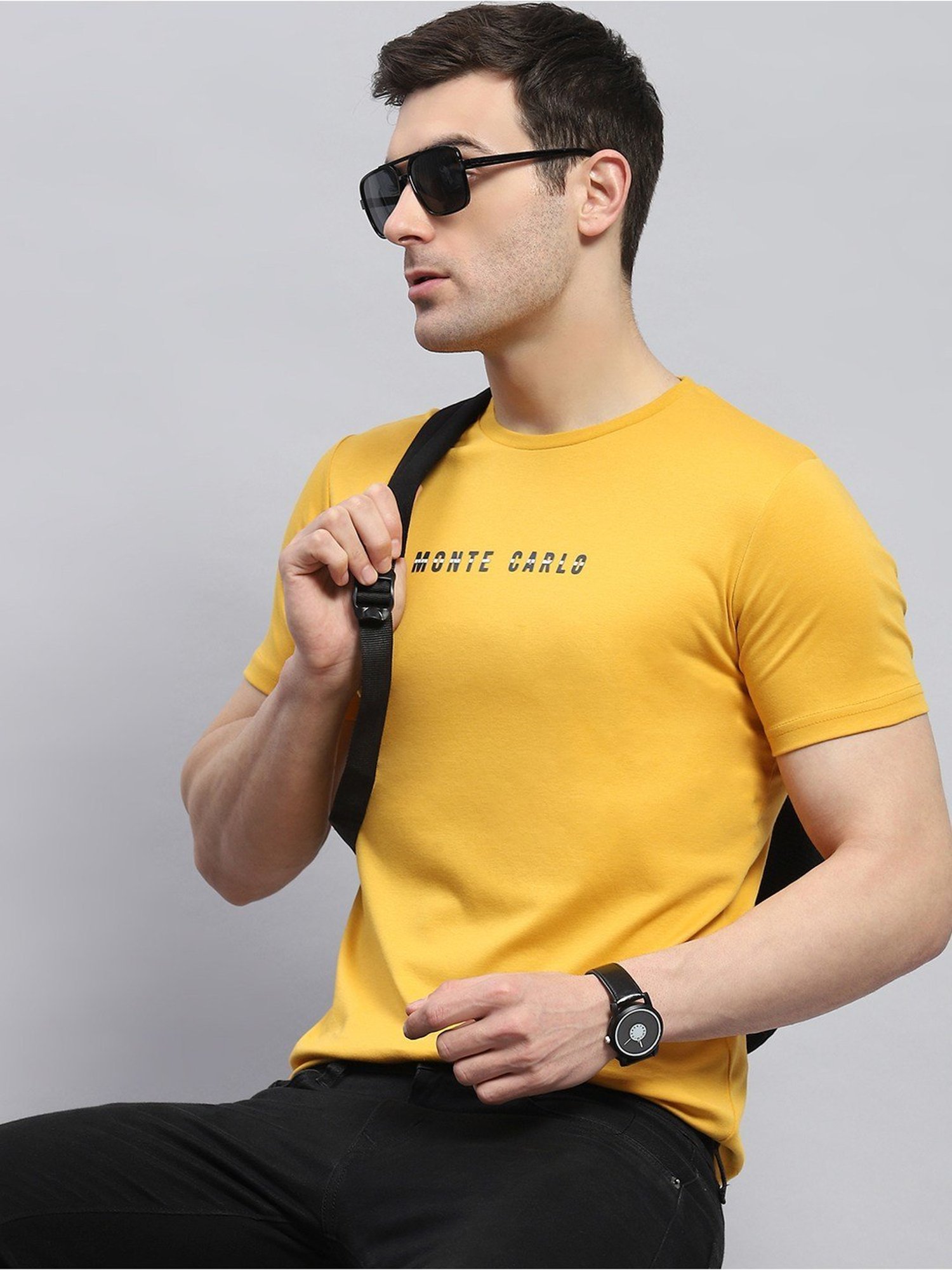 Monte Carlo Mustard Cotton Regular Fit T-Shirt