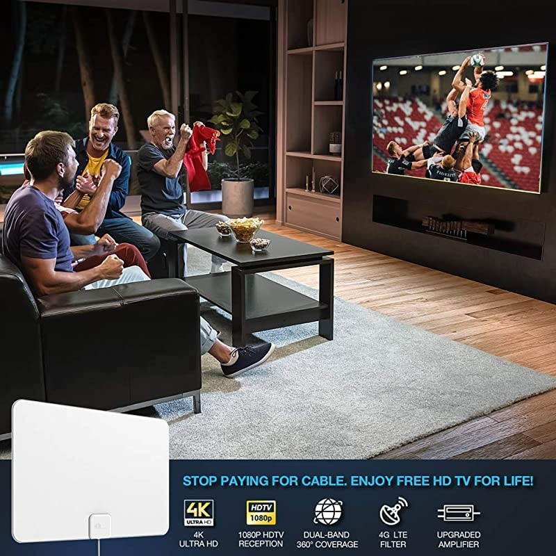 HD Digital TV Antenna - Support 4K 1080p and All Older TV's - Indoor Smart Switch Amplifier Signal Booster - Coax HDTV Cable/AC Adapter