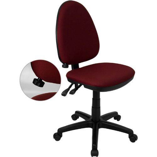 Mid-Back Burgundy Fabric Multifunction Swivel Task Chair with Adjustable Lumbar Support