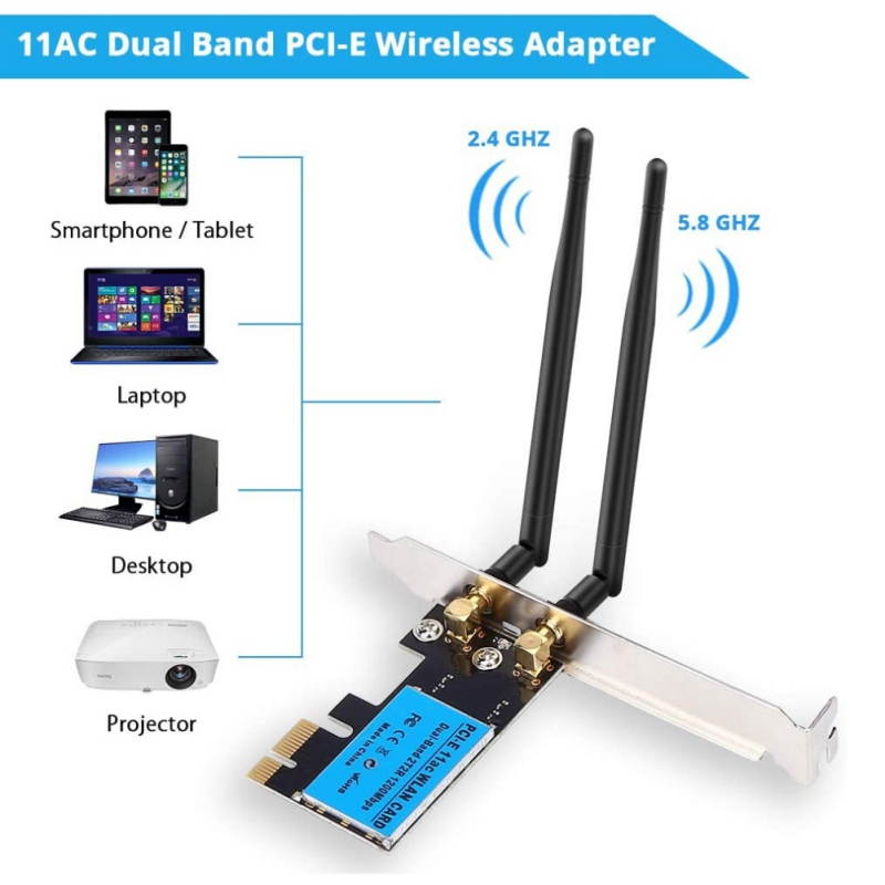 Wireless Adapters WiFi Card Wireless Network Card AC1200Mbps PCIe Dual Band 5G/2.4G Wireless WiFi Adapter Network Card For Windows 10/Windows 8/Windows 7
