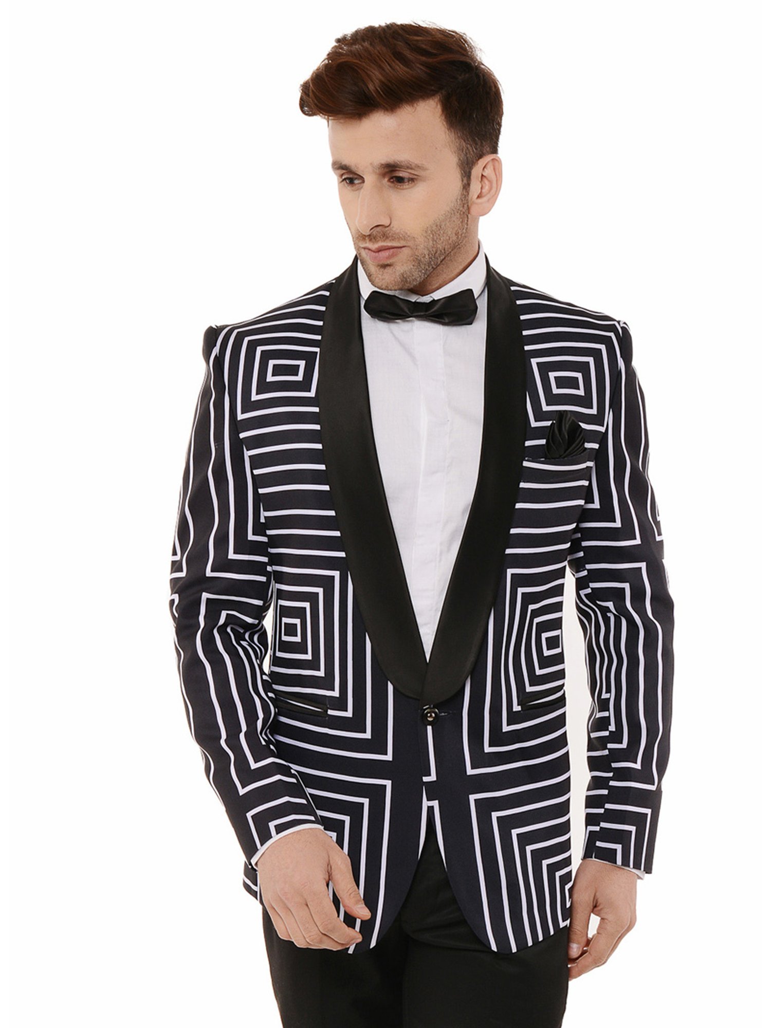 Hangup Plus Black Regular Fit Printed Blazer