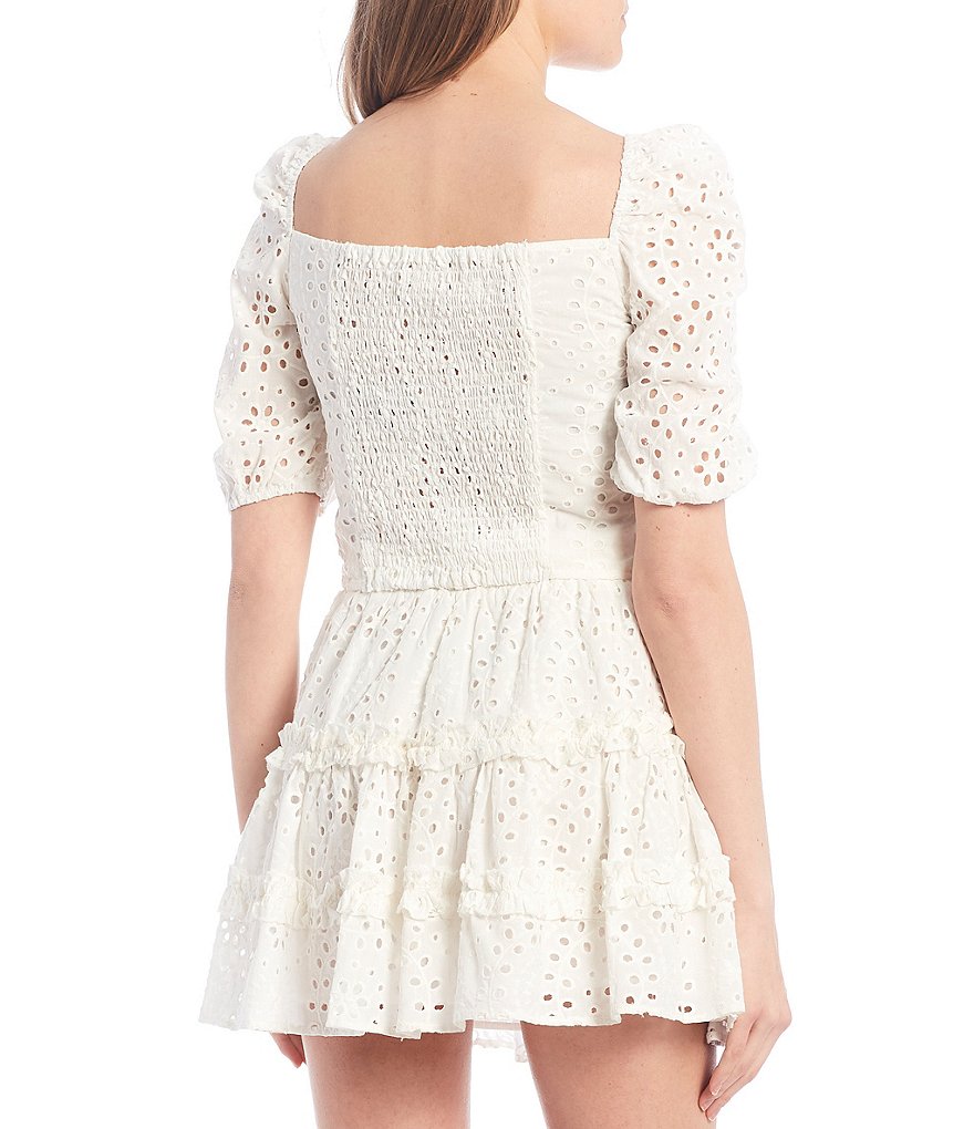 C&V Chelsea & Violet Coordinating Puff Sleeve Cinched Eyelet Top