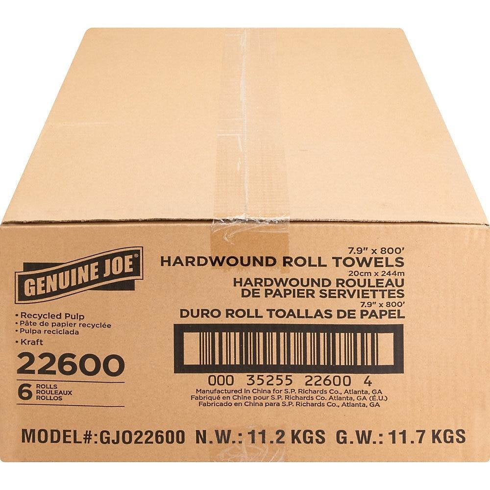 Genuine Joe Hardwound Roll Towels 2"Core 7-7/8"x800' 6 Rolls/CT NATRL 22600