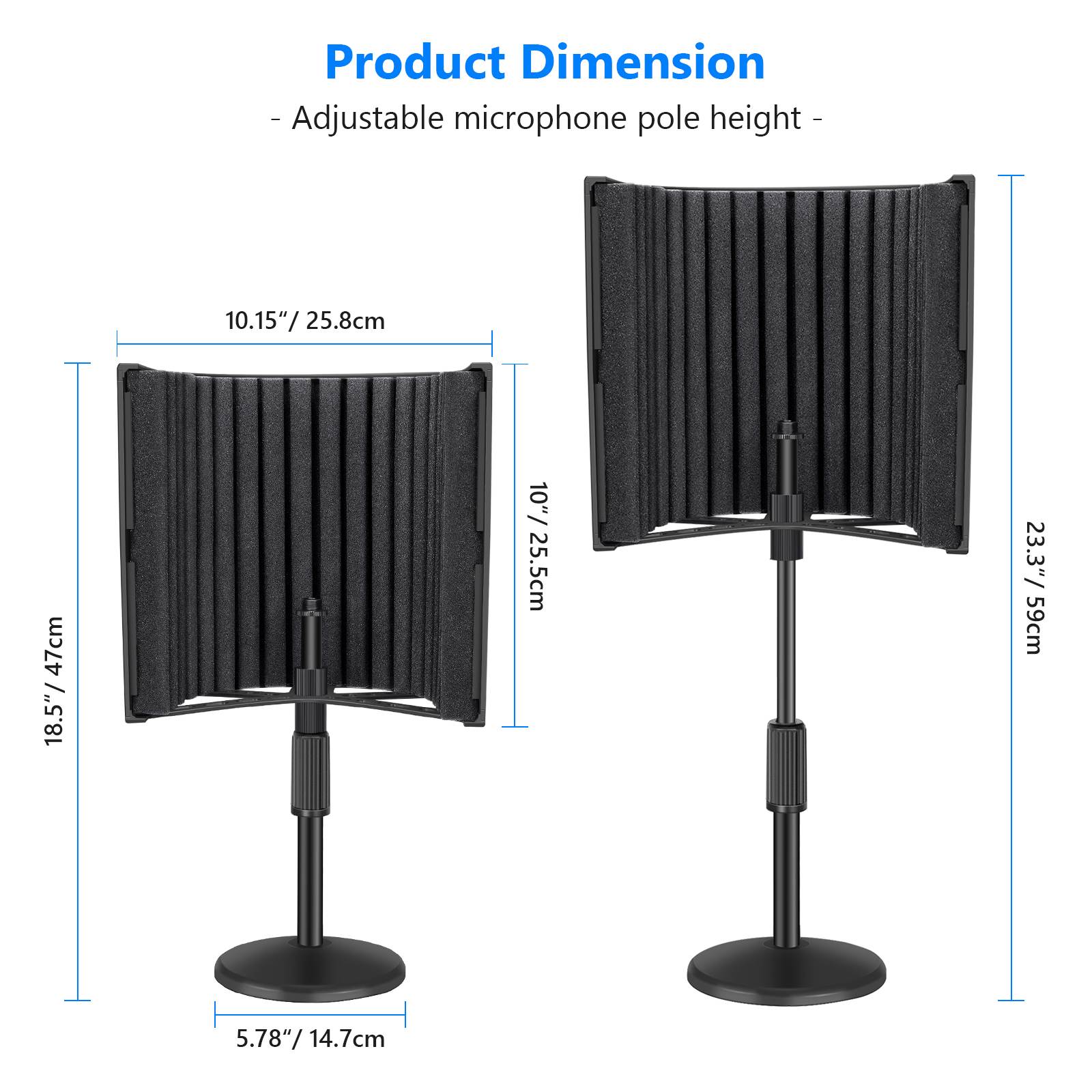 Neewer NW-12 Pro Tabletop Microphone Isolation Shield with Round Base Stand, Mic Sound Absorbing Foam for Studio Recording, Podcasts, Vocals, Singing, Broadcasting (Mic and Shock Mount Not Included)