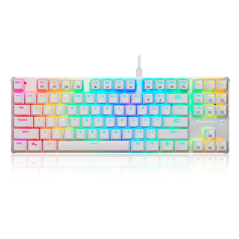 KG061-BR RGB Backlit Mechanical Gaming Keyboard Low Profile Mechanical Gamers Keyboard 87 Key Metal Mechanical Computer USB Gaming Keyboard for PC Quiet Cherry Brown Switches (White Version)