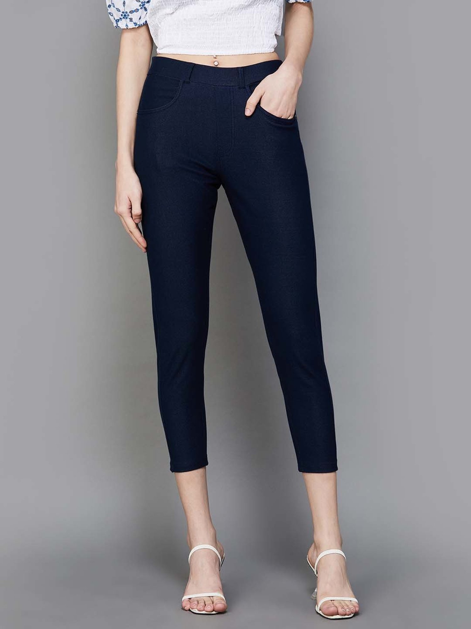 Colour Me by Melange Blue Mid Rise Cropped Jeggings
