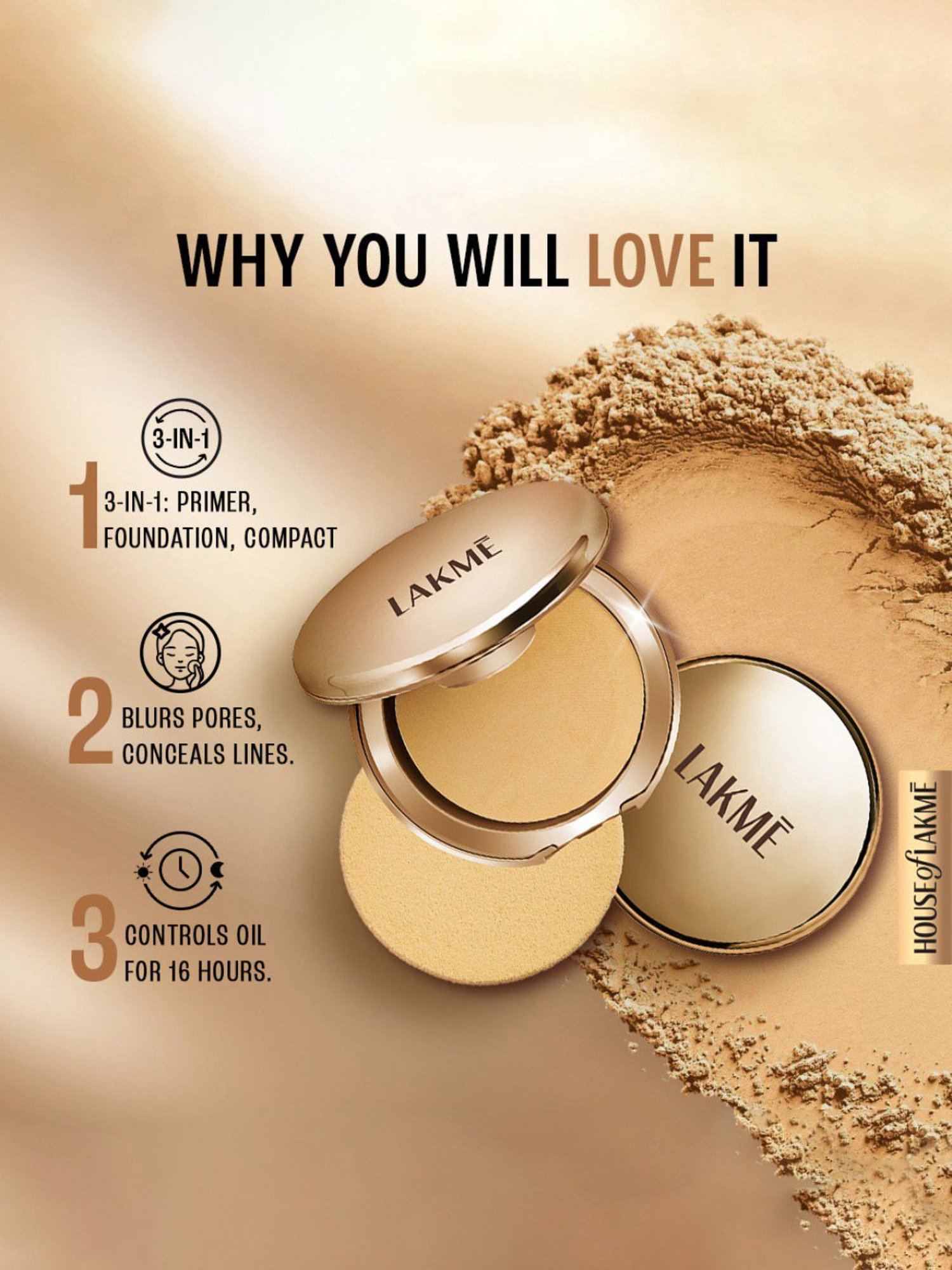 Lakme Powerplay Priming Powder Foundation Natural Almond - 9 gm