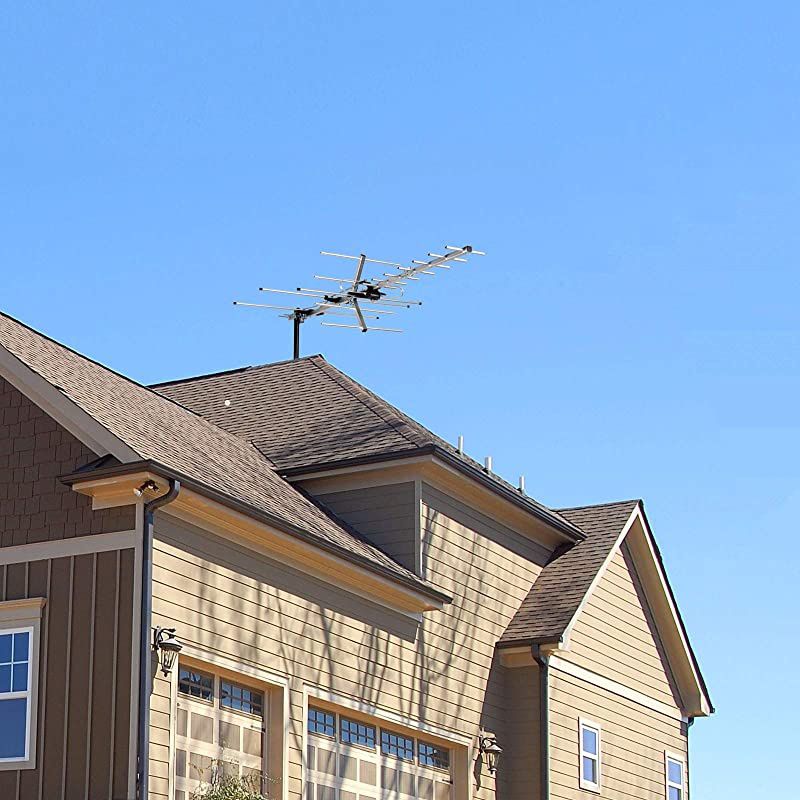 Newest 2020  Yagi Satellite HD TV Antenna up to 200 Mile Range Attic or Roof Mount TV Antenna Long Range Digital OTA Antenna for 4K 1080P Supports 4 TVs Installation Kit amp Mounting Pole