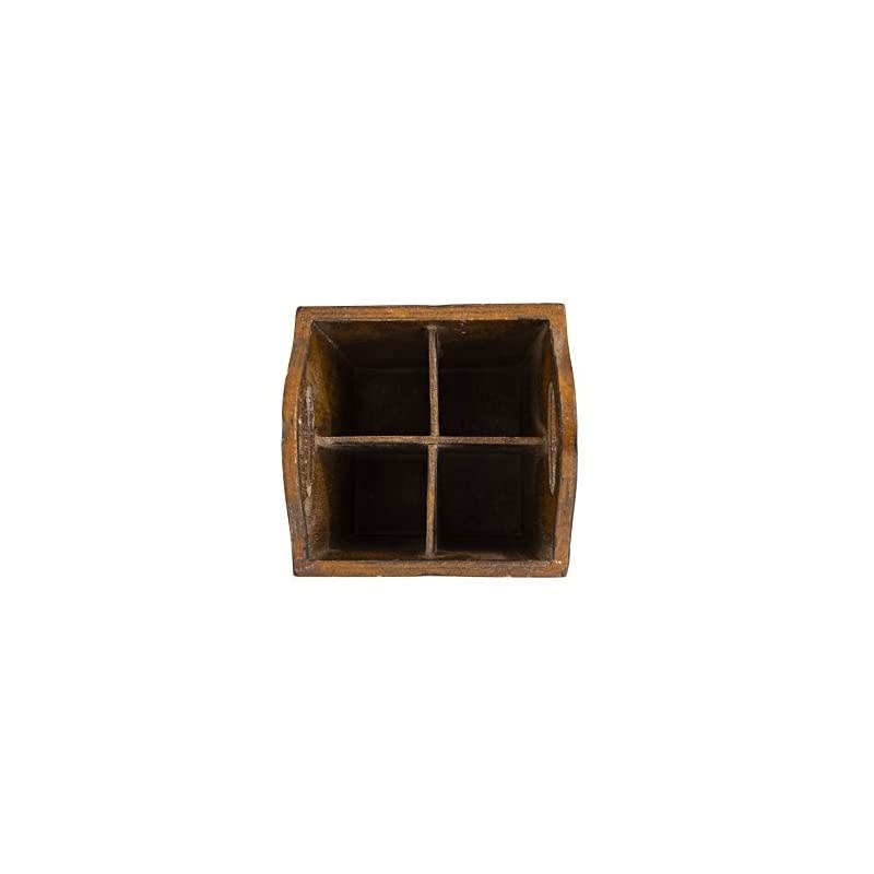 Wood Utensil Holder with 4 Compartments